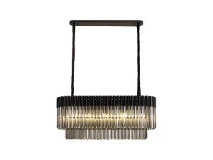 Vita 100 x 32cm Linear Pendant Rectangle 5 Light E14, Matt Black / Smoke Sculpted Glass, Item Weight: 21kg