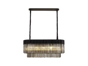 Vita 100 x 32cm Pendant Rectangle 5 Light E14, Matt Black / Smoke Sculpted Glass, Item Weight: 21kg