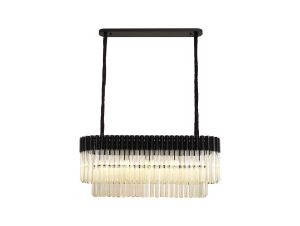 Vita 100 x 32cm Linear Pendant Rectangle 5 Light E14, Matt Black / Cognac Sculpted Glass, Item Weight: 21kg