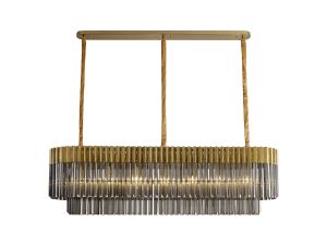 Vita 150 x 40cm Linear Pendant Rectangle 7 Light E14, Brass / Smoke Sculpted Glass, Item Weight: 28kg