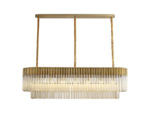 Vita 150 x 40cm Linear Pendant Rectangle 7 Light E14, Brass / Cognac Sculpted Glass, Item Weight: 28kg