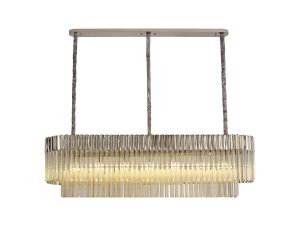 Vita 150 x 40cm Linear Pendant Rectangle 7 Light E14, Polished Nickel / Cognac Sculpted Glass, Item Weight: 28kg