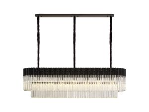 Vita 150 x 40cm Linear Pendant Rectangle 7 Light E14, Matt Black / Clear Sculpted Glass, Item Weight: 28kg