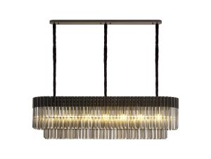 Vita 150 x 40cm Linear Pendant Rectangle 7 Light E14, Matt Black / Smoke Sculpted Glass, Item Weight: 28kg