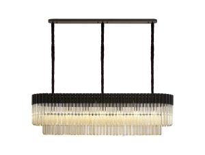Vita 150 x 40cm Linear Pendant Rectangle 7 Light E14, Matt Black / Cognac Sculpted Glass, Item Weight: 28kg