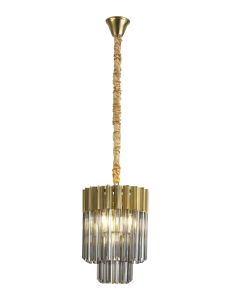 Vita 30cm Pendant Round 4 Light E14, Brass / Smoke Sculpted Glass