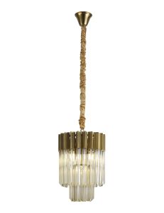 Vita 30cm Pendant Round 4 Light E14, Brass / Cognac Sculpted Glass