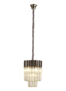 Vita 30cm Pendant Round 4 Light E14, Polished Nickel / Cognac Sculpted Glass