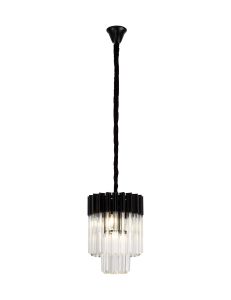 Vita 30cm Pendant Round 4 Light E14, Matt Black / Clear Sculpted Glass