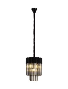 Vita 30cm Pendant Round 4 Light E14, Matt Black / Smoke Sculpted Glass