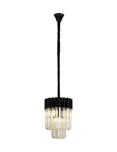 Vita 30cm Pendant Round 4 Light E14, Matt Black / Cognac Sculpted Glass