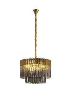 Vita 60cm Pendant Round 8 Light E14, Brass / Smoke Sculpted Glass Item Weight: 18kg