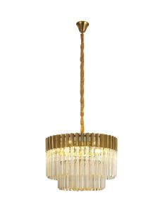 Vita 60cm Pendant Round 8 Light E14, Brass / Cognac Sculpted Glass, Item Weight: 18kg