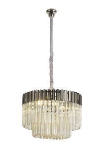 Vita 60cm Pendant Round 8 Light E14, Polished Nickel / Cognac Sculpted Glass, Item Weight: 18kg