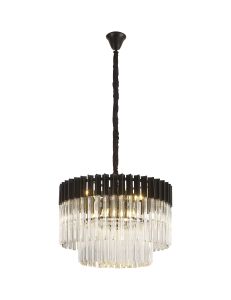 Vita 60cm Pendant Round 8 Light E14, Matt Black / Clear Sculpted Glass, Item Weight: 18kg