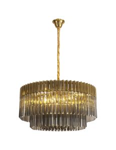 Vita 80cm Pendant Round 12 Light E14, Brass / Smoke Sculpted Glass, Item Weight: 25.4kg