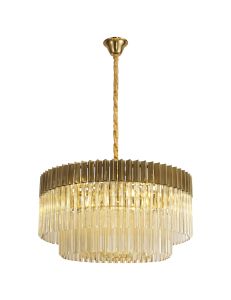 Vita 80cm Pendant Round 12 Light E14, Brass / Cognac Sculpted Glass, Item Weight: 25.4kg