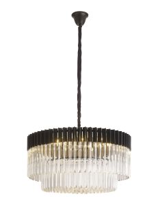Vita 80cm Pendant Round 12 Light E14, Matt Black / Clear Sculpted Glass, Item Weight: 25.4kg