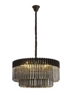 Vita 80cm Pendant Round 12 Light E14, Matt Black / Smoke Sculpted Glass, Item Weight: 25.4kg