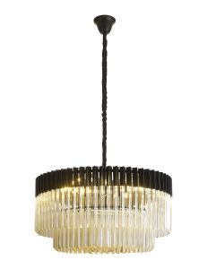 Vita 80cm Pendant Round 12 Light E14, Matt Black / Cognac Sculpted Glass, Item Weight: 25.4kg