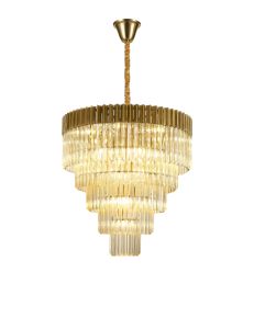 Vita 80cm Pendant Round 5 Tier 19 Light E14, Brass / Cognac Sculpted Glass, Item Weight: 32.6kg