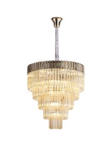 Vita 80cm Pendant Round 5 Tier 19 Light E14, Polished Nickel / Cognac Sculpted Glass, Item Weight: 32.6kg