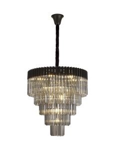 Vita 80cm Pendant Round 5 Tier 19 Light E14, Matt Black / Smoke Sculpted Glass, Item Weight: 32.6kg