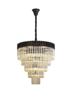 Vita 80cm Pendant Round 5 Tier 19 Light E14, Matt Black / Cognac Sculpted Glass, Item Weight: 32.6kg