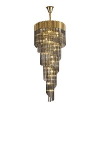 Vita 70cm Pendant Round 5 Layer Spiral 23 Light E14, Brass / Smoke Sculpted Glass, Item Weight: 57kg
