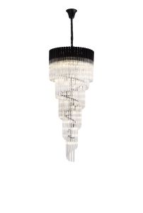 Vita 70cm Pendant Round 5 Layer Spiral 23 Light E14, Matt Black / Clear Sculpted Glass, Item Weight: 57kg