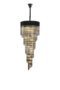 Vita 70cm Pendant Round 5 Layer Spiral 23 Light E14, Matt Black / Smoke Sculpted Glass, Item Weight: 57kg