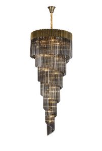 Vita 90cm Pendant Round 7 Layer Spiral 31 Light E14, Brass / Smoke Sculpted Glass, Item Weight: 93kg