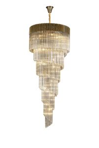 Vita 90cm Pendant Round 7 Layer Spiral 31 Light E14, Brass / Cognac Sculpted Glass, Item Weight: 93kg