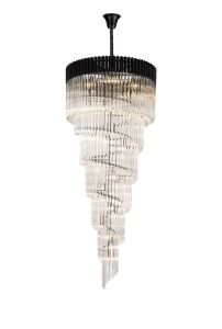 Vita 90cm Pendant Round 7 Layer Spiral 31 Light E14, Matt Black / Clear Sculpted Glass, Item Weight: 93kg