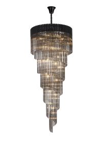 Vita 90cm Pendant Round 7 Layer Spiral 31 Light E14, Matt Black / Smoke Sculpted Glass, Item Weight: 93kg