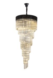 Vita 90cm Pendant Round 7 Layer Spiral 31 Light E14, Matt Black / Cognac Sculpted Glass, Item Weight: 93kg