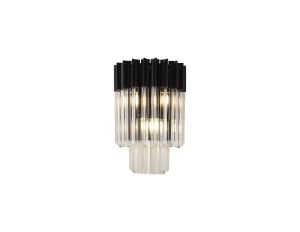Vita 27.5 x H41cm Wall 3 Light E14, Matt Black / Clear Sculpted Glass