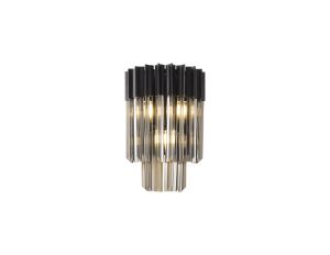 Vita 27.5 x H41cm Wall 3 Light E14, Matt Black / Smoke Sculpted Glass