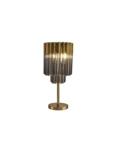 Vita 30 x H65cm Table Lamp 3 Light E14, Brass / Smoke Sculpted Glass