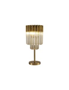 Vita 30 x H65cm Table Lamp 3 Light E14, Brass / Cognac Sculpted Glass