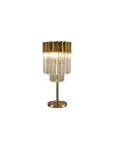 Vita 30 x H65cm Table Lamp 3 Light E14, Brass / Cognac Sculpted Glass