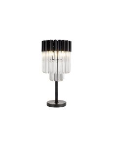 Vita 30 x H65cm Table Lamp 3 Light E14, Matt Black / Clear Sculpted Glass