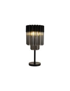 Vita 30 x H65cm Table Lamp 3 Light E14, Matt Black / Smoke Sculpted Glass
