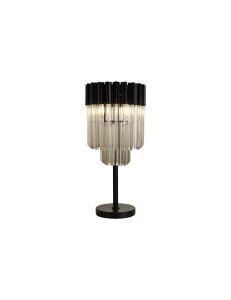 Vita 30 x H65cm Table Lamp 3 Light E14, Matt Black / Cognac Sculpted Glass