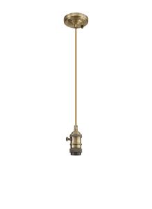 Luxe Switched Pendant Light Kit 1.5m, 1 x E27, Antique Brass / Golden Brown Braided 2 Core Braided Cable