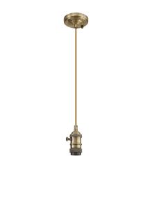 Luxe 11cm Switched Pendant Light (FRAME ONLY) 1.5m, 1 x E27, Antique Brass / Golden Brown Braided 2 Core Braided Cable