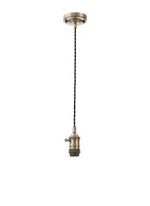 Luxe Switched Pendant Light Kit 1.5m, 1 x E27, Antique Brass / Black 2 Core Twisted Cable