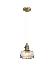 Luxe Switched Pendant 1.5m, 1 x E27, Antique Brass / Golden Brown Braided Cable / Brown Bowl Glass