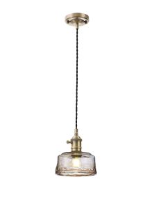 Luxe Switched Pendant 1.5m, 1 x E27, Antique Brass / Black Twisted Cable / Brown Bowl Glass