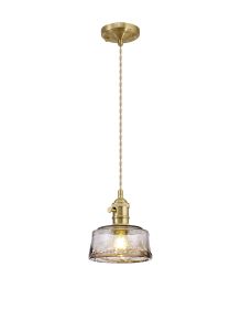 Luxe Switched Pendant 1.5m, 1 x E27, Brass / Pale Gold Twisted Cable / Brown Bowl Glass